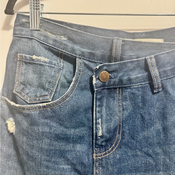 Zara Distressed Asymmetrical Waist Denim Mini Skirt Blue - Picture 7 of 10